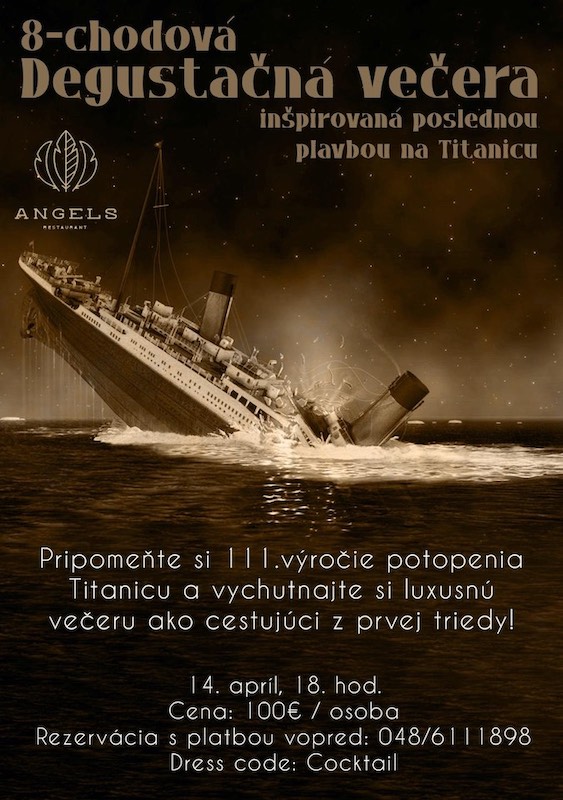 Degustačná večera inšpirovaná poslednou plavbou na Titanicu v Angels Restaurant